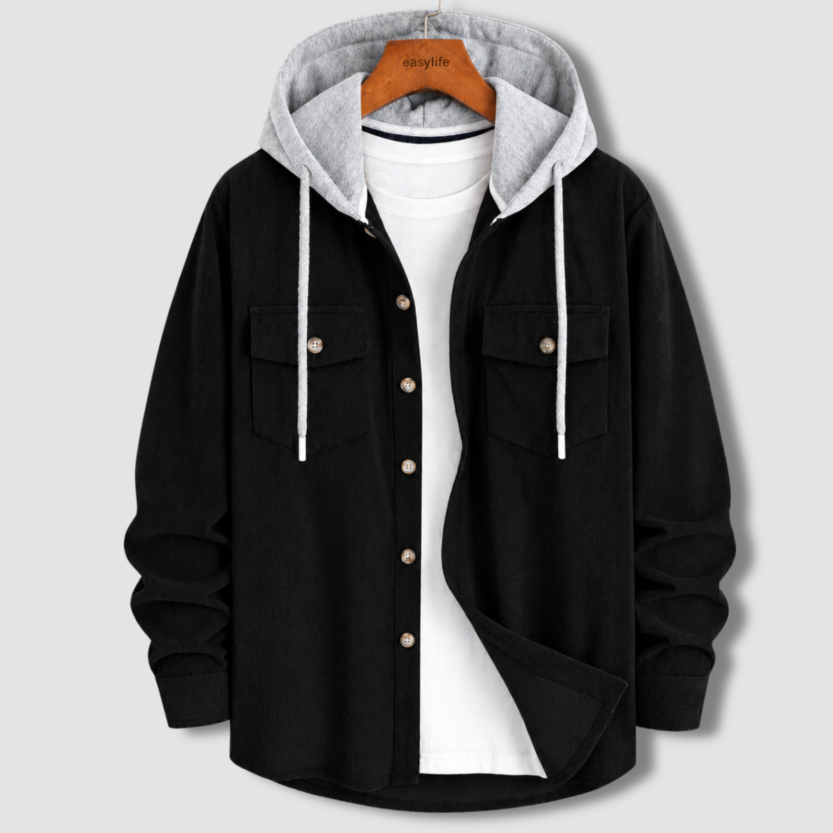 Signature Cord Hoodie - Black