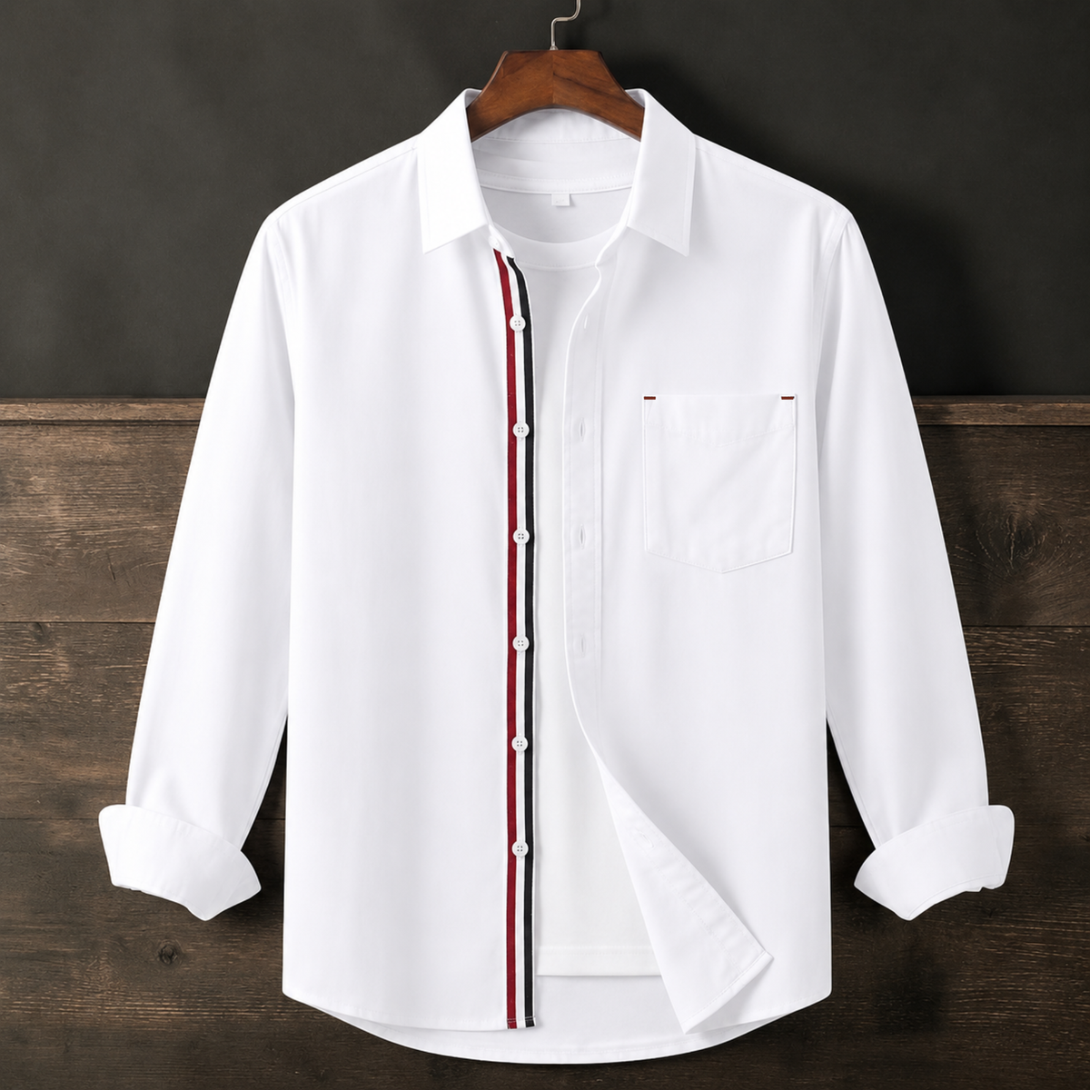 Contrast Placket Full Sleeve Shirt - White