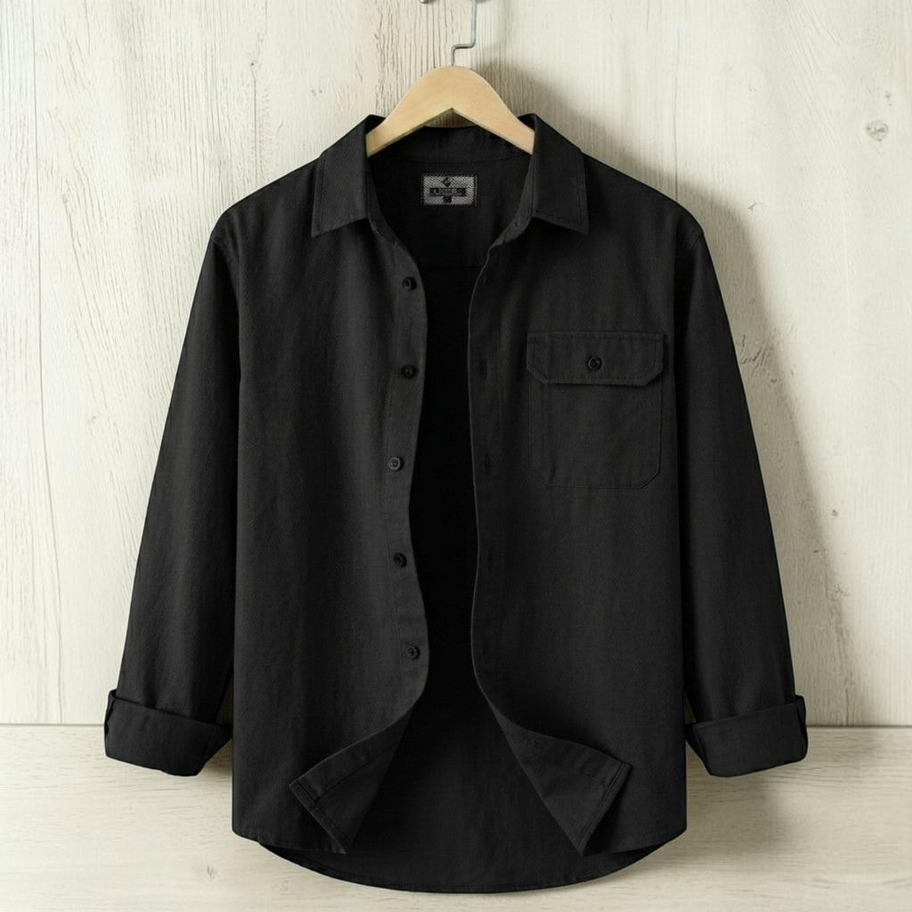 Single Pocket Casual Shirt - Black