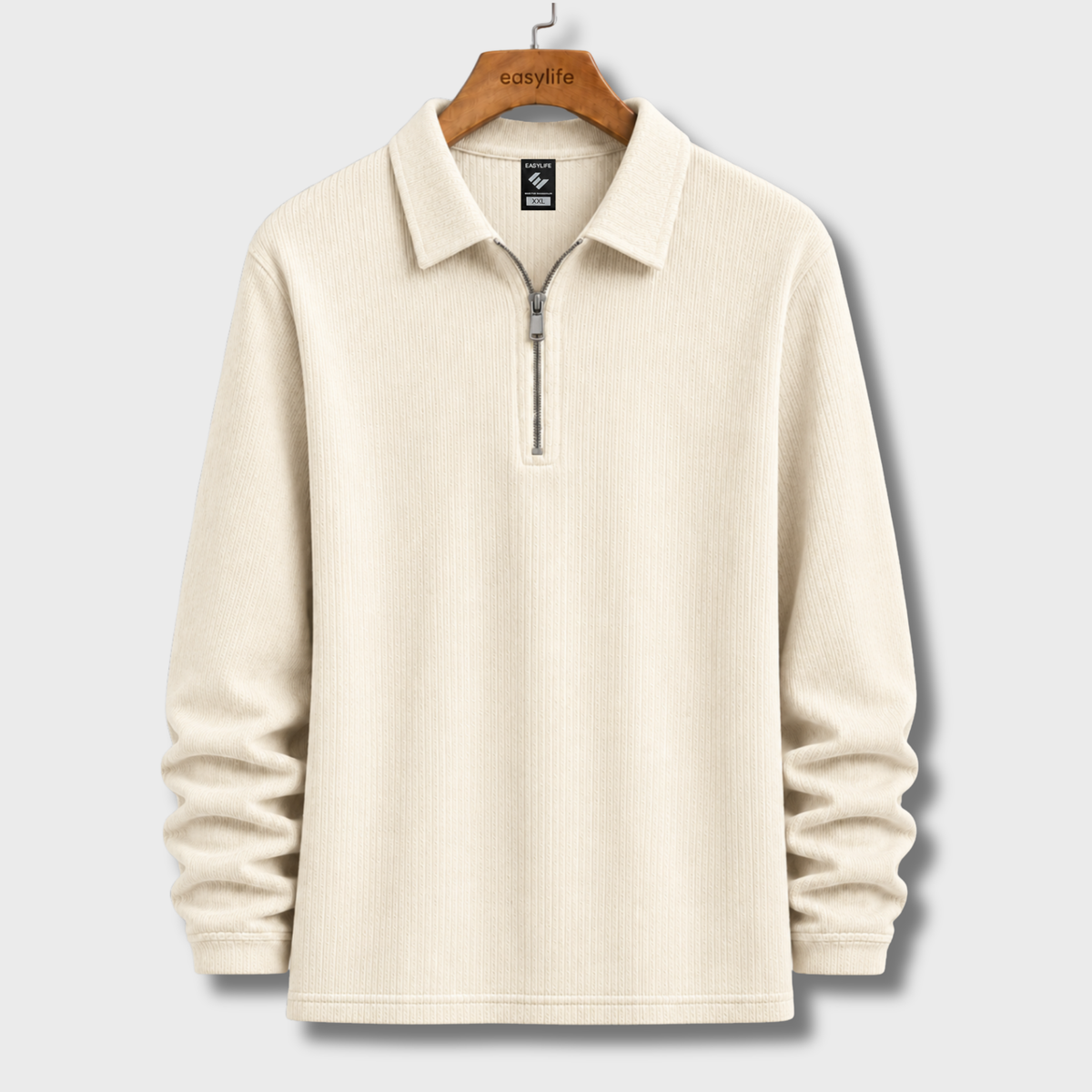 Ribbed Quarter-Zip Polo - Cream