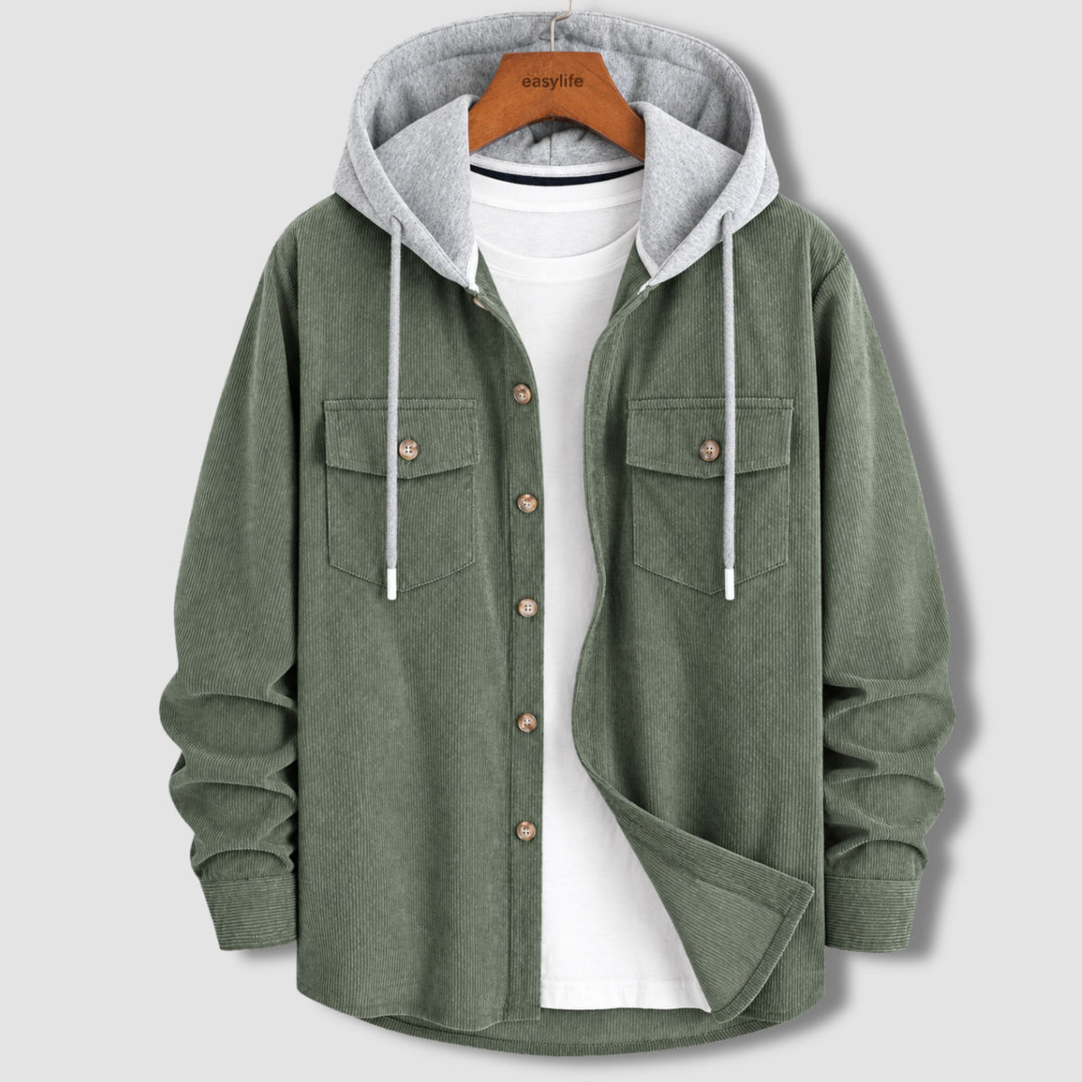Signature Cord Hoodie - Moss Green
