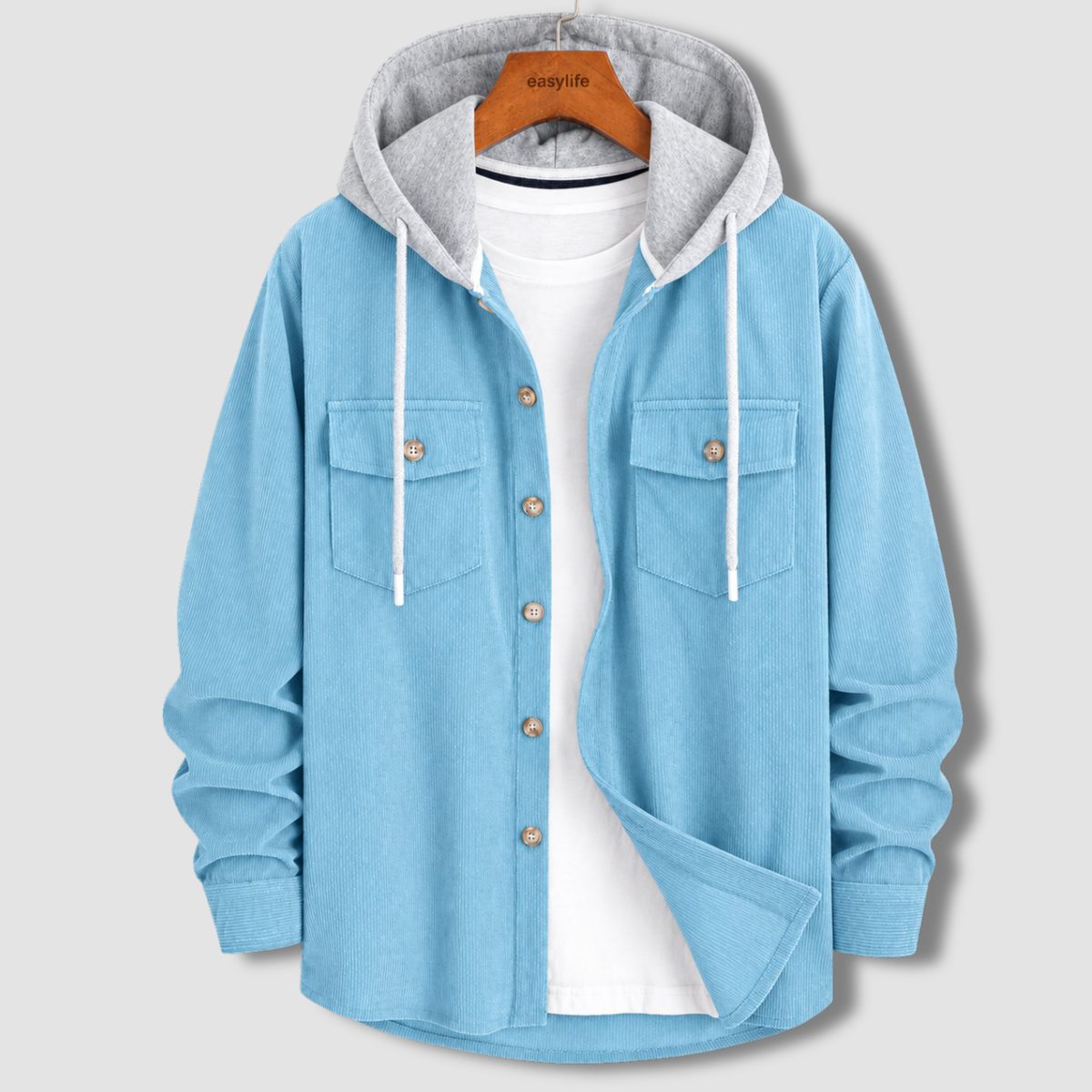 Signature Cord Hoodie - Sky Blue