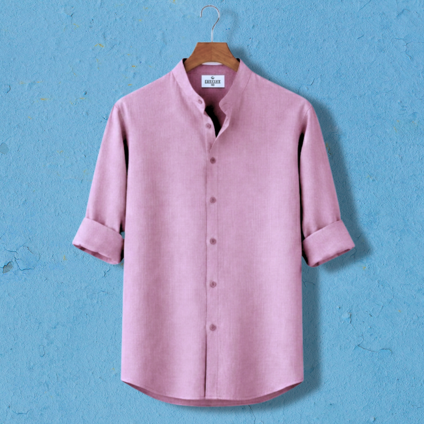 Zafran Band Collar Shirt - Mens Pink