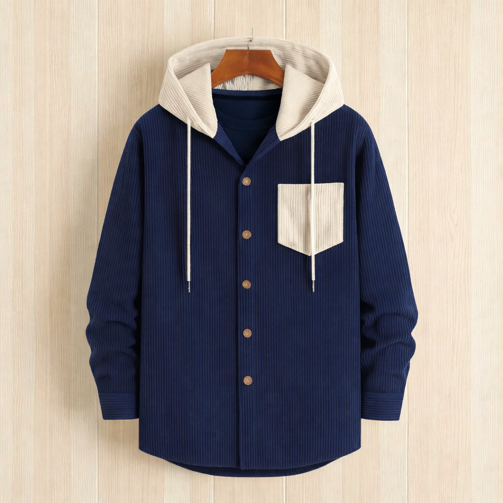Luxury Full Sleeve Cord Hoodie - Navy Blue