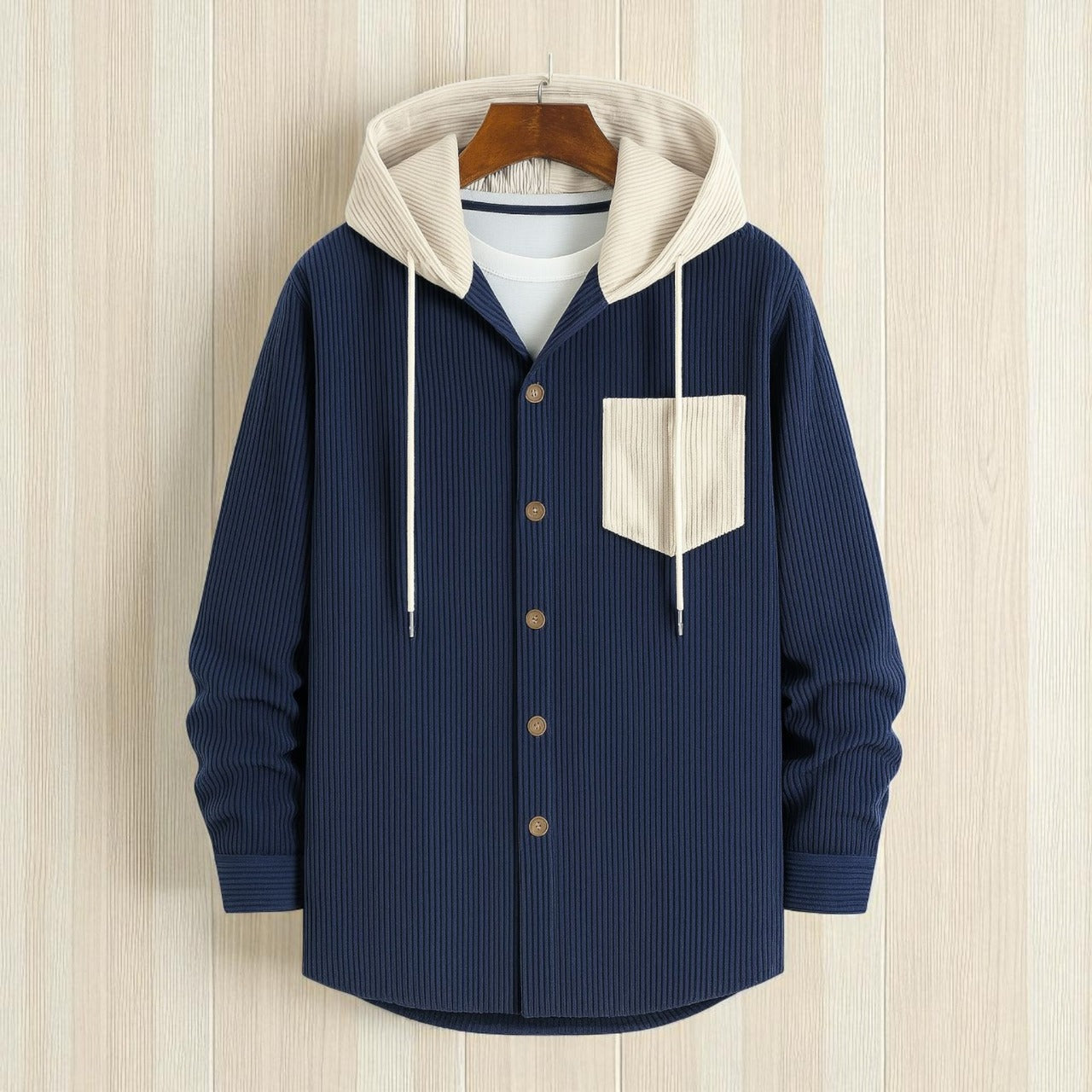 Luxury Full Sleeve Cord Hoodie - Navy Blue