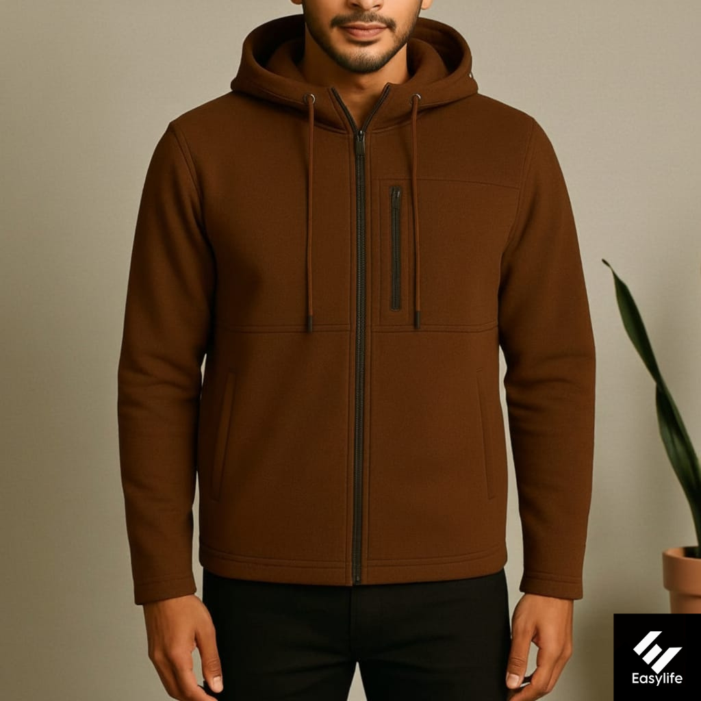 Men's Arms Full Zip Hooded Jacket - Dark Brown