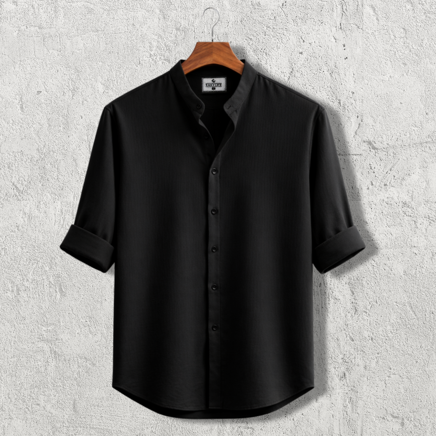 Zafran Band Collar Shirt - Black