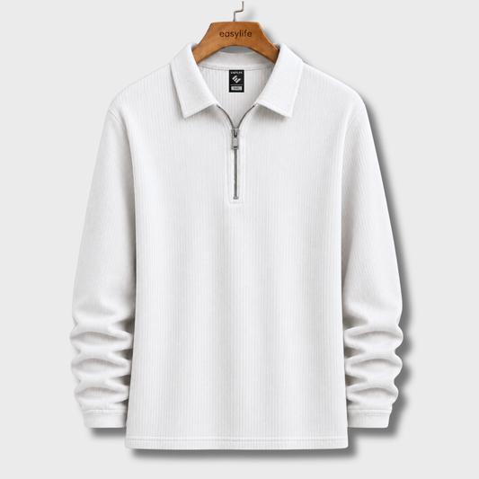 Ribbed Quarter-Zip Polo - White