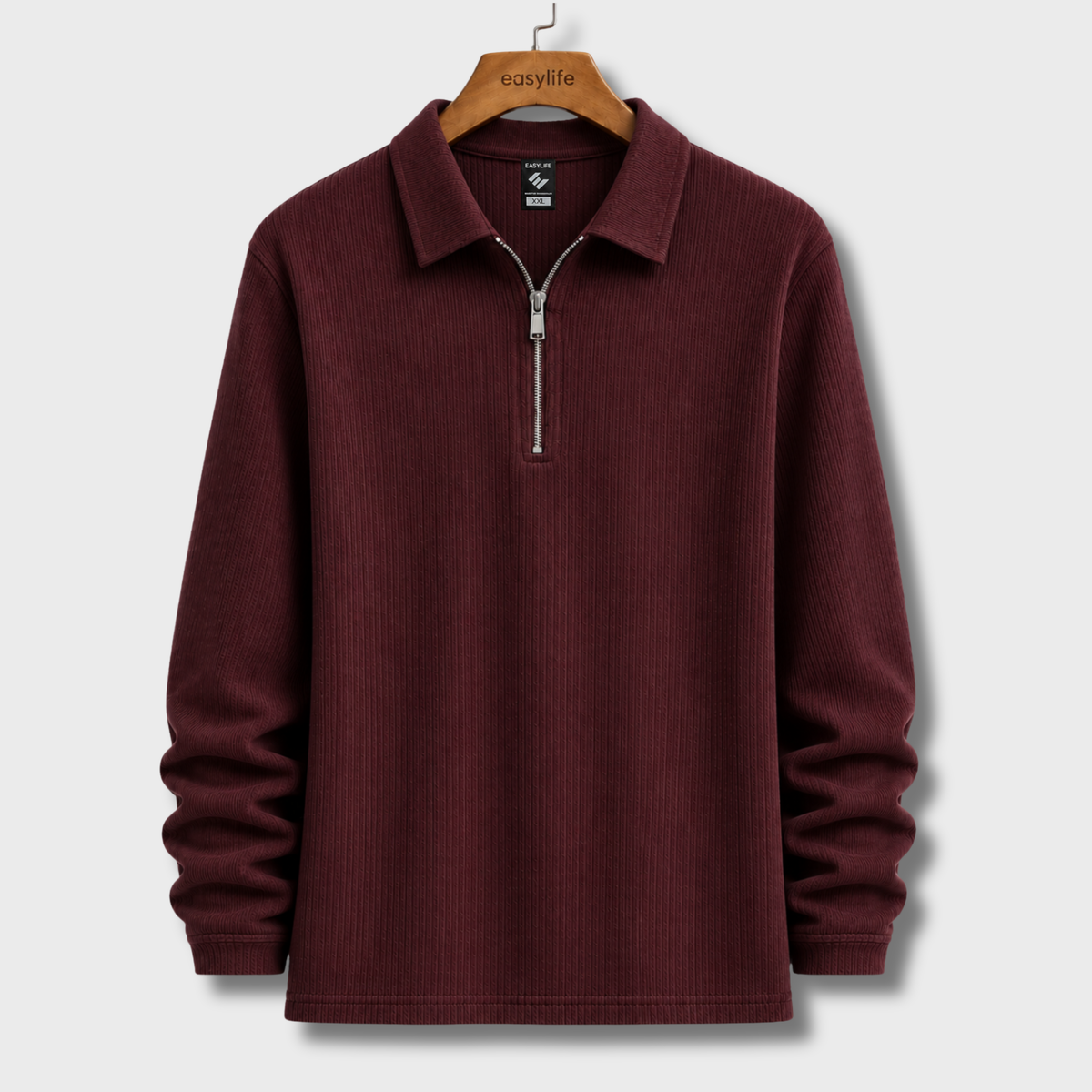 Ribbed Quarter-Zip Polo - Maroon