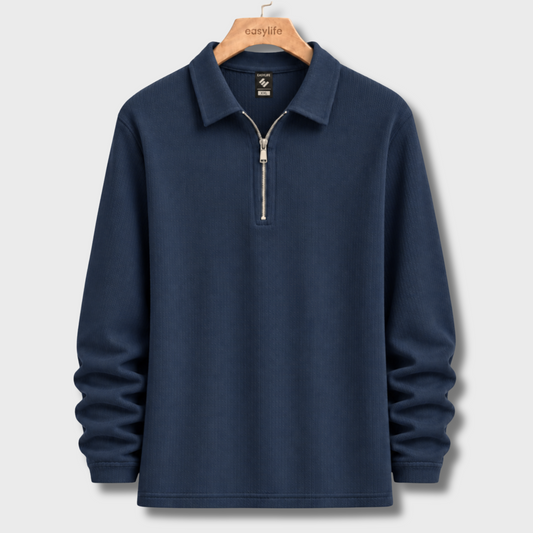 Ribbed Quarter-Zip Polo - Navy