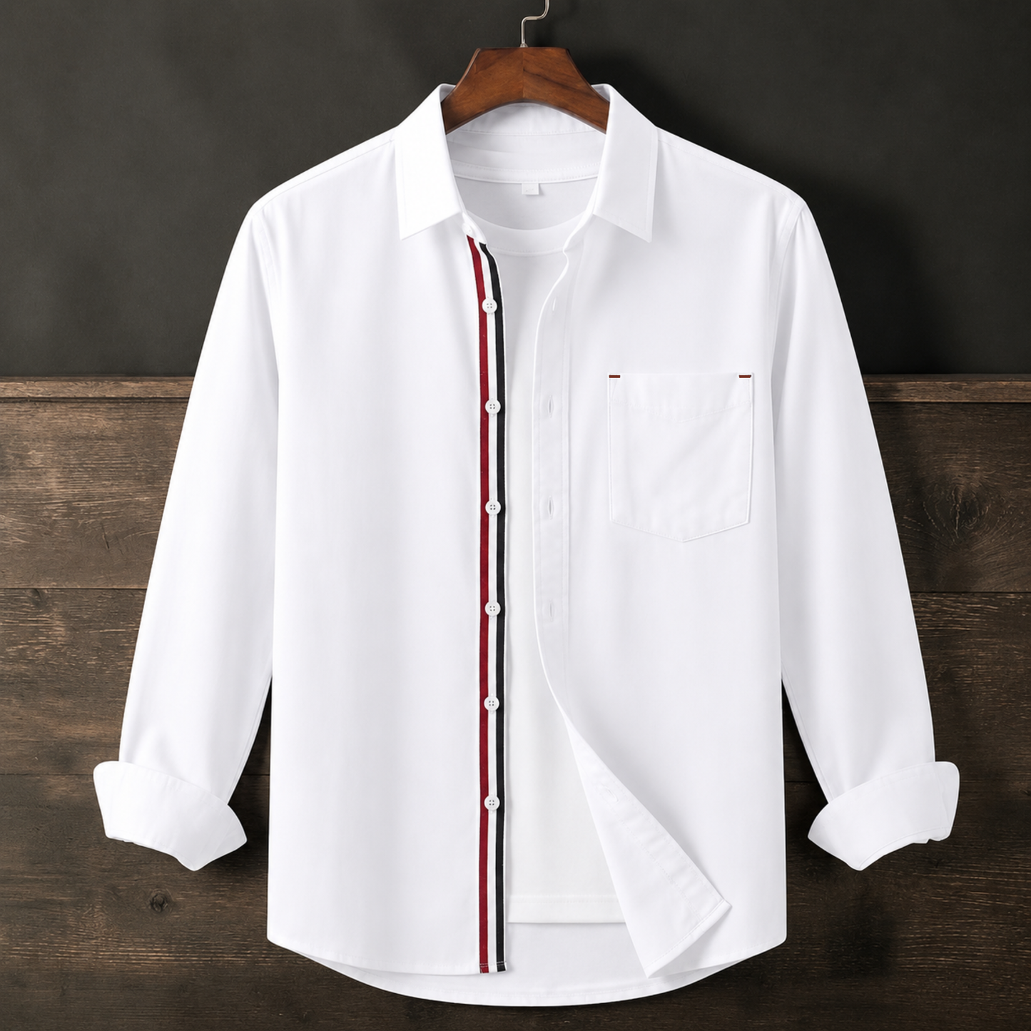 Contrast Placket Full Sleeve Shirt - White