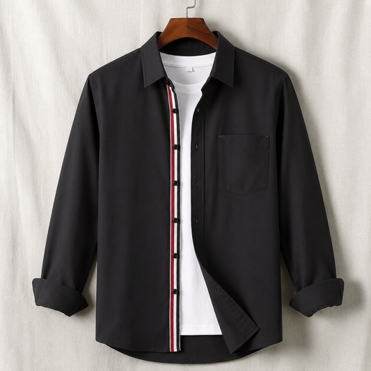 Contrast Placket Full Sleeve Shirt - Black