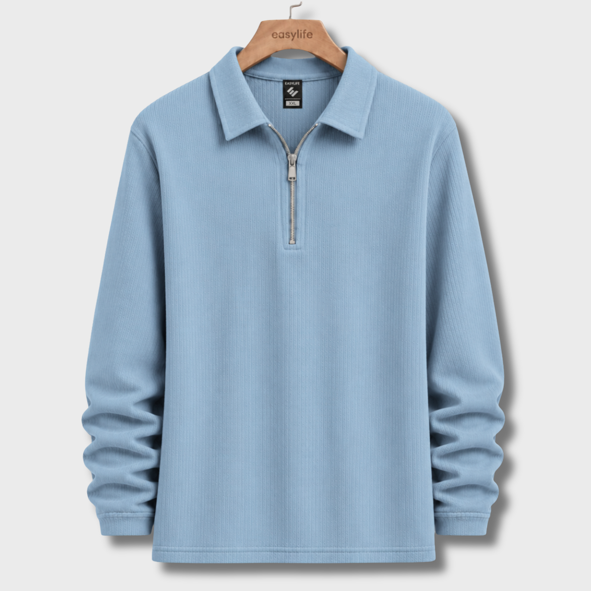 Ribbed Quarter-Zip Polo - Baby Blue