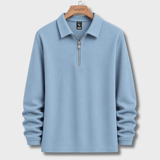 Ribbed Quarter-Zip Polo - Baby Blue