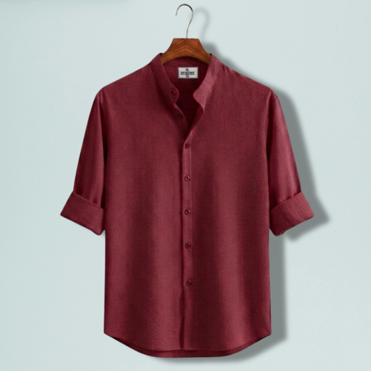 Zafran Band Collar Shirt - Marron