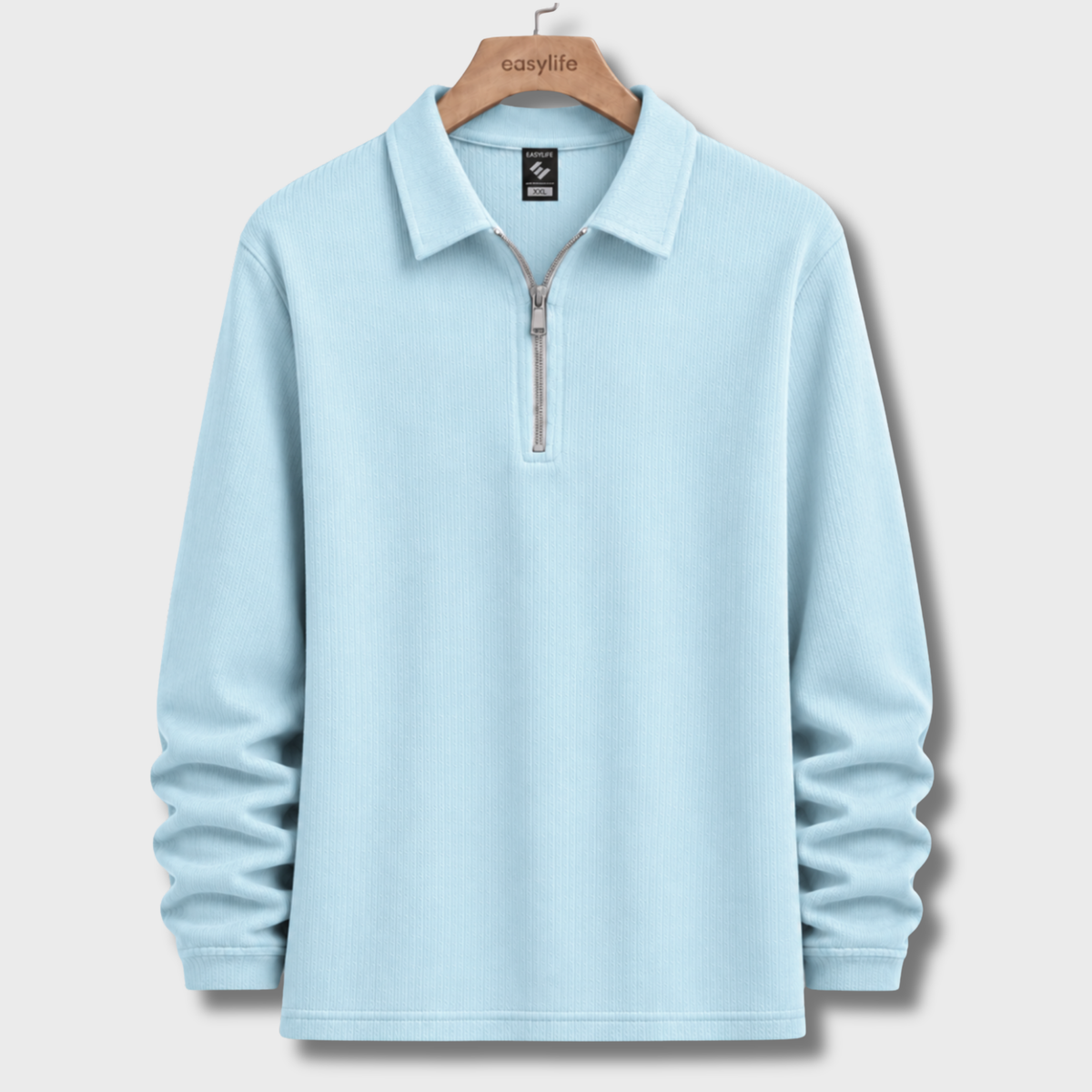 Ribbed Quarter-Zip Polo - Ice Blue