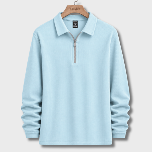 Ribbed Quarter-Zip Polo - Ice Blue