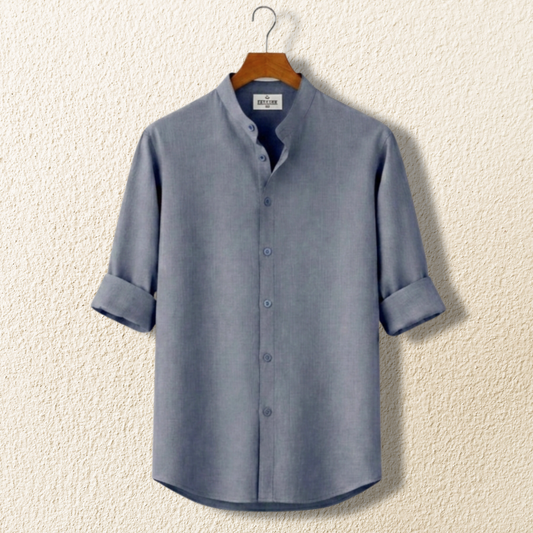 Zafran Band Collar Shirt - Ash