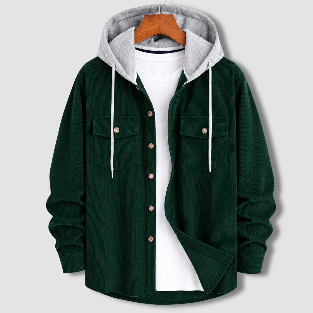 Signature Cord  Hoodie - Bottle Green