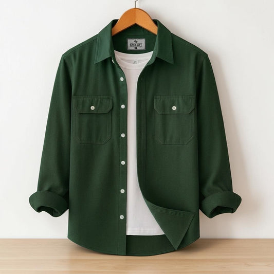 Two Pocket Deep Bottle Green Color Shirt