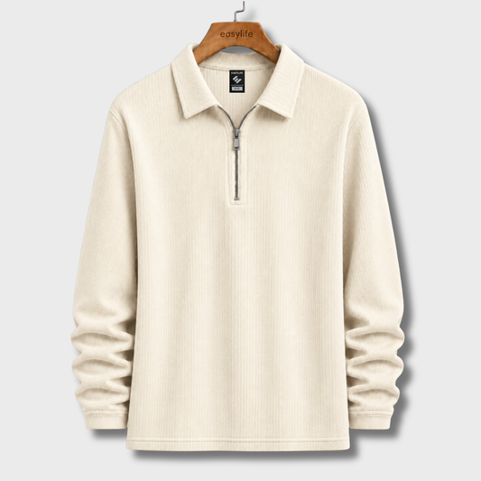 Ribbed Quarter-Zip Polo - Cream