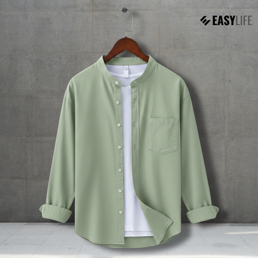 Band Collar Full Sleeve Shirt - Lemon