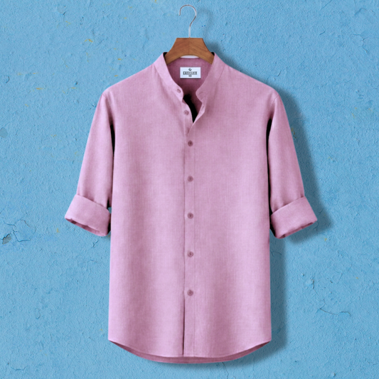 Zafran Band Collar Shirt - Mens Pink