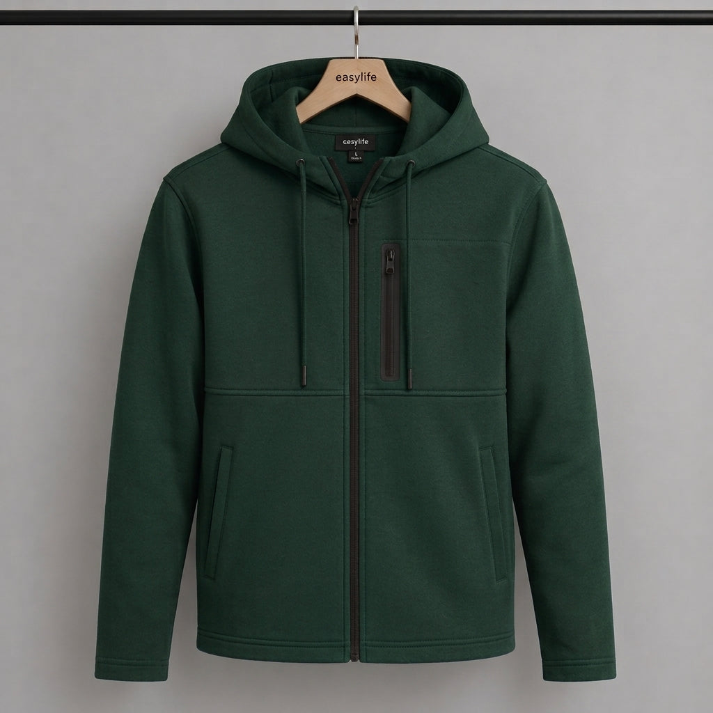 Men's Arms Full Zip Hooded Jacket - Bottle Green