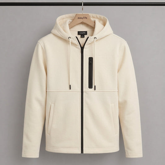 Men's Arms Full Zip Hooded Jacket - Cream