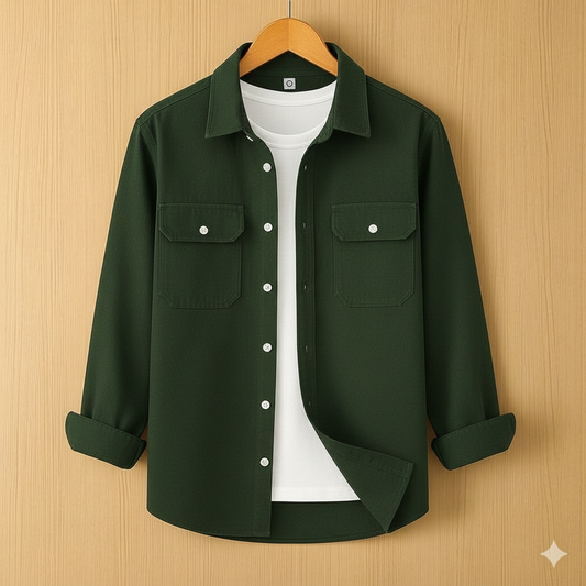 Tow Pocket Deep Bottle Green Color Shirt