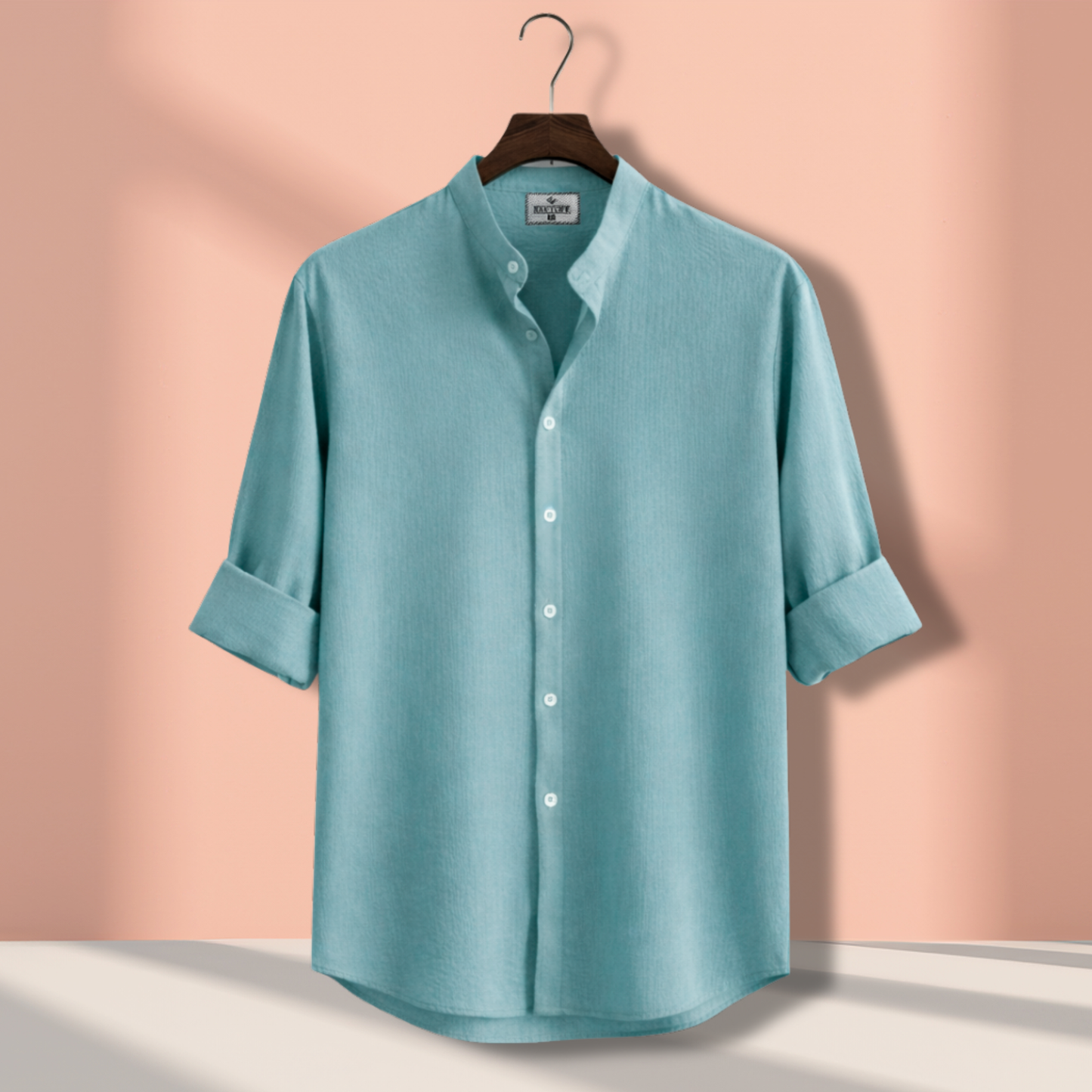 Zafran Band Collar Shirt - Sea Green