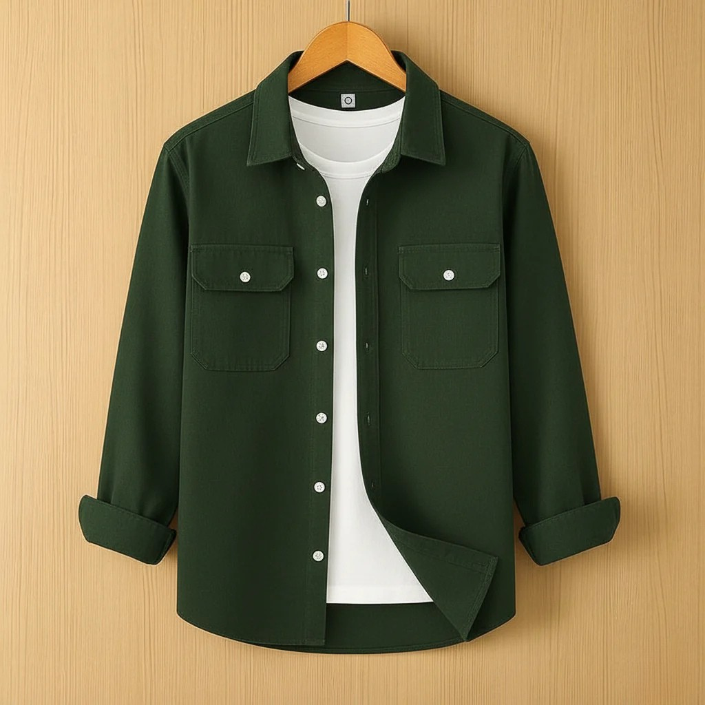 Two Pocket Deep Bottle Green Color Shirt
