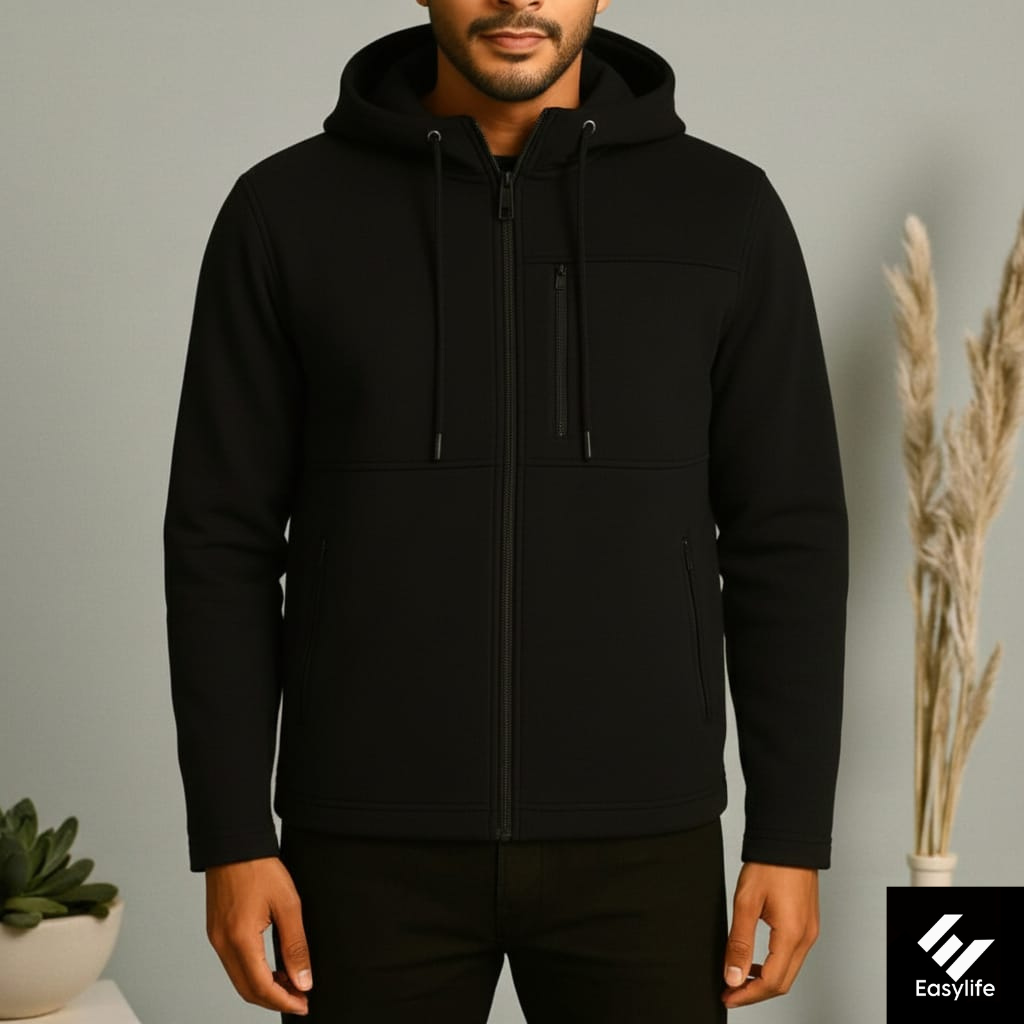 Men's Arms Full Zip Hooded Jacket - Pure Black