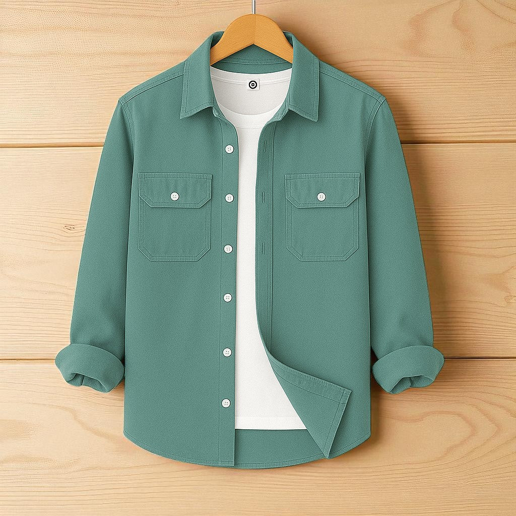 Tow Pocket Sea Green Color Shirt