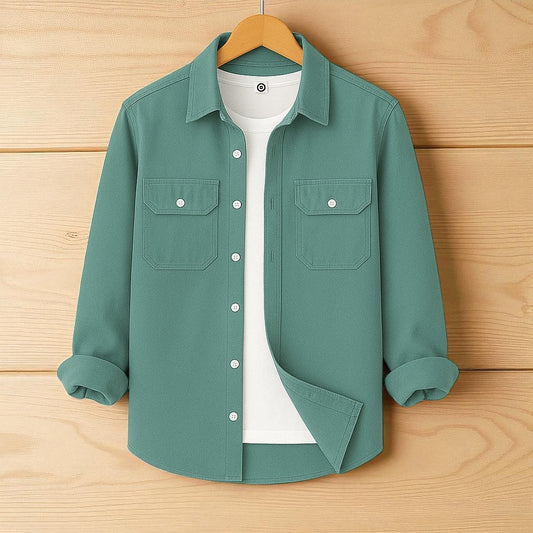 Tow Pocket Sea Green Color Shirt