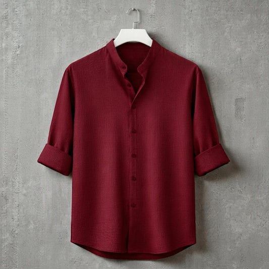 Zafran Band Collar Shirt - Marron