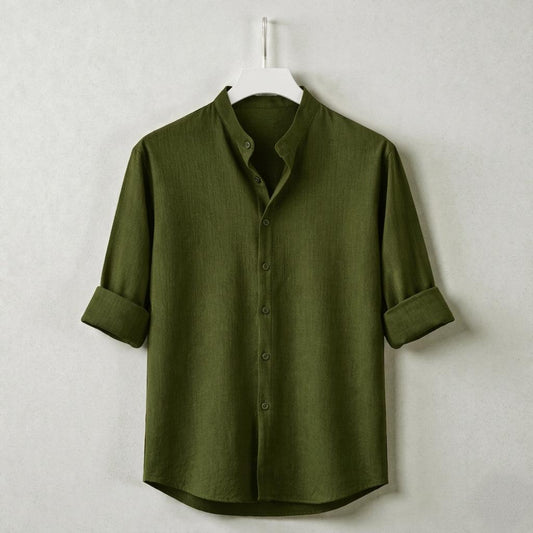 Zafran Band Collar Shirt - Olive